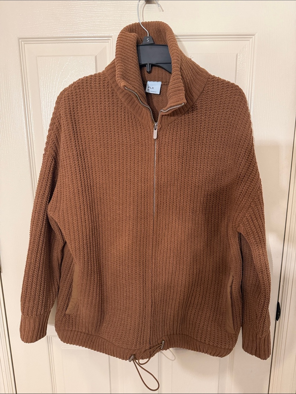 Womens FLX Zip-Front Knit Sweater Jacket in Brown